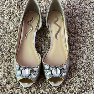 NINA Gold Peep-Toe Women's Shoes